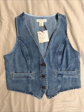 Happily Grey Denim Vest - Light Blue Sleeveless Button Front